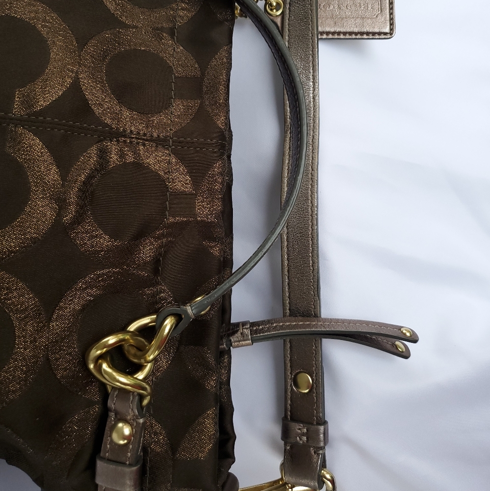 Coach Op Art Brooke  Metallic Olive Signature Logo Print Shoulder Bag Handbag - Picture 4 of 8